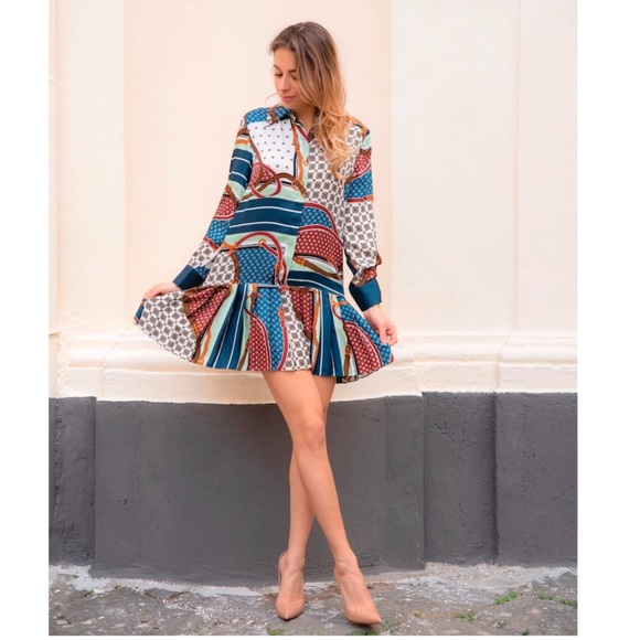 NWT ZARA Printed Dress Chain Print XS Blogger Fav - Picture 3 of 9